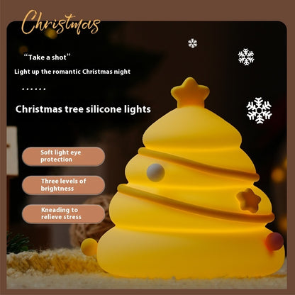 Lámpara de silicona con forma de árbol de Navidad, luz nocturna USB de descompresión