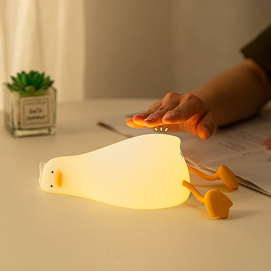 Mentira Pato Plano Luz Nocturna De Silicona Lámpara De Mesita De Noche Para Niños LED Inteligente Con Luz Nocturna Para Dormir Pat Atenuación Atmósfera Lámpara De Mesa Regalo