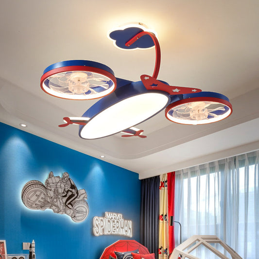 Lumières De Ventilateur D'avion De Dessin Animé Dans La Chambre Des Enfants