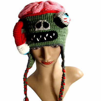 Horror Spoof Brain Hat Halloween Hand Knitted