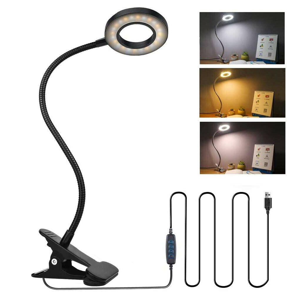 Lámpara de escritorio con clip LED brazo flexible USB regulable estudio lectura mesa luz nocturna