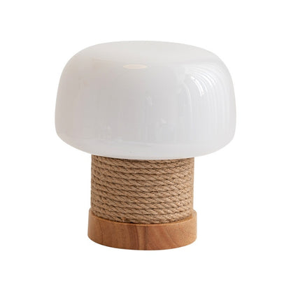 Lampe de table japonaise en forme de champignon crème dans un style nordique en rondins