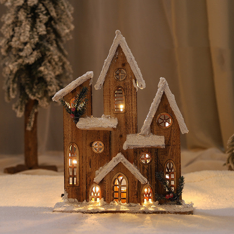 Christmas Decorations Wooden Luminous House Scene Layout