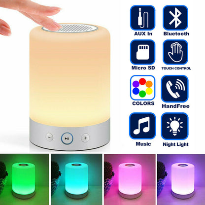 Luz nocturna inalámbrica Altavoz Bluetooth Lámpara de escritorio con control táctil que cambia de color