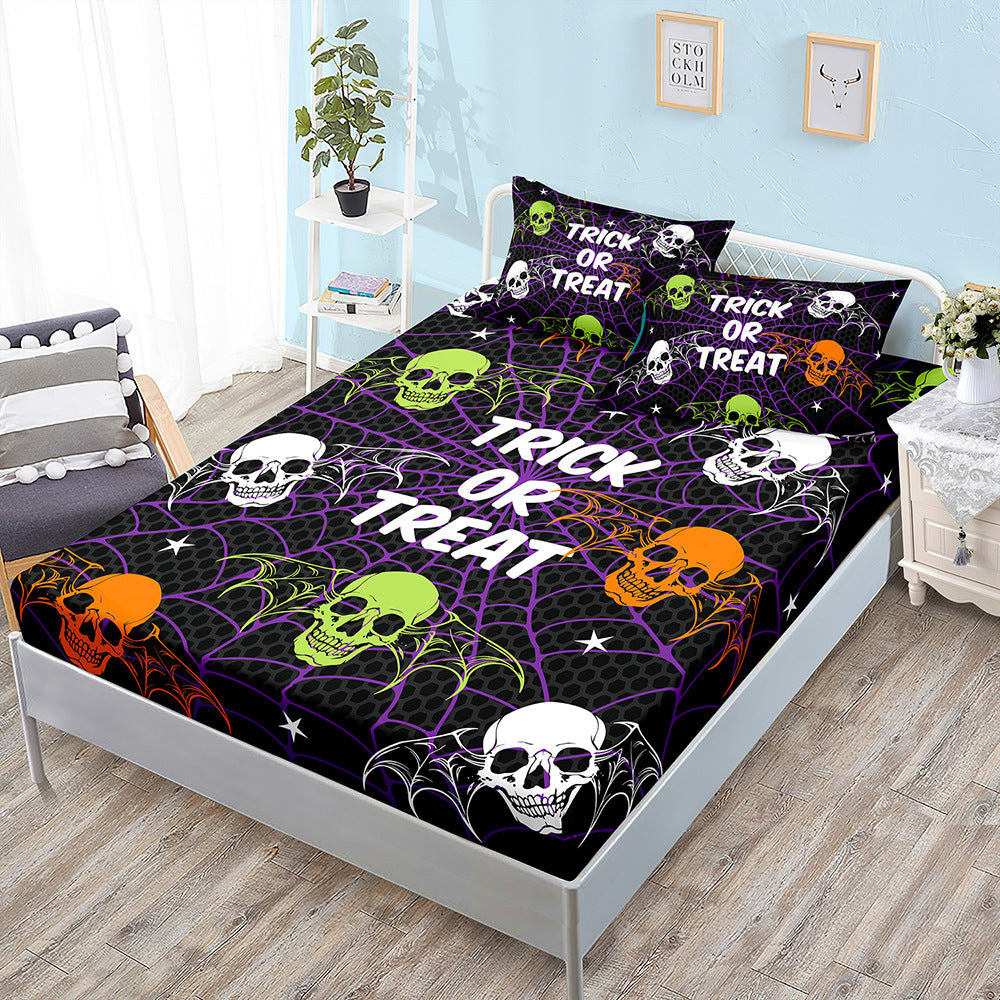 Juego de cama de tres piezas con diseño de calavera de Halloween