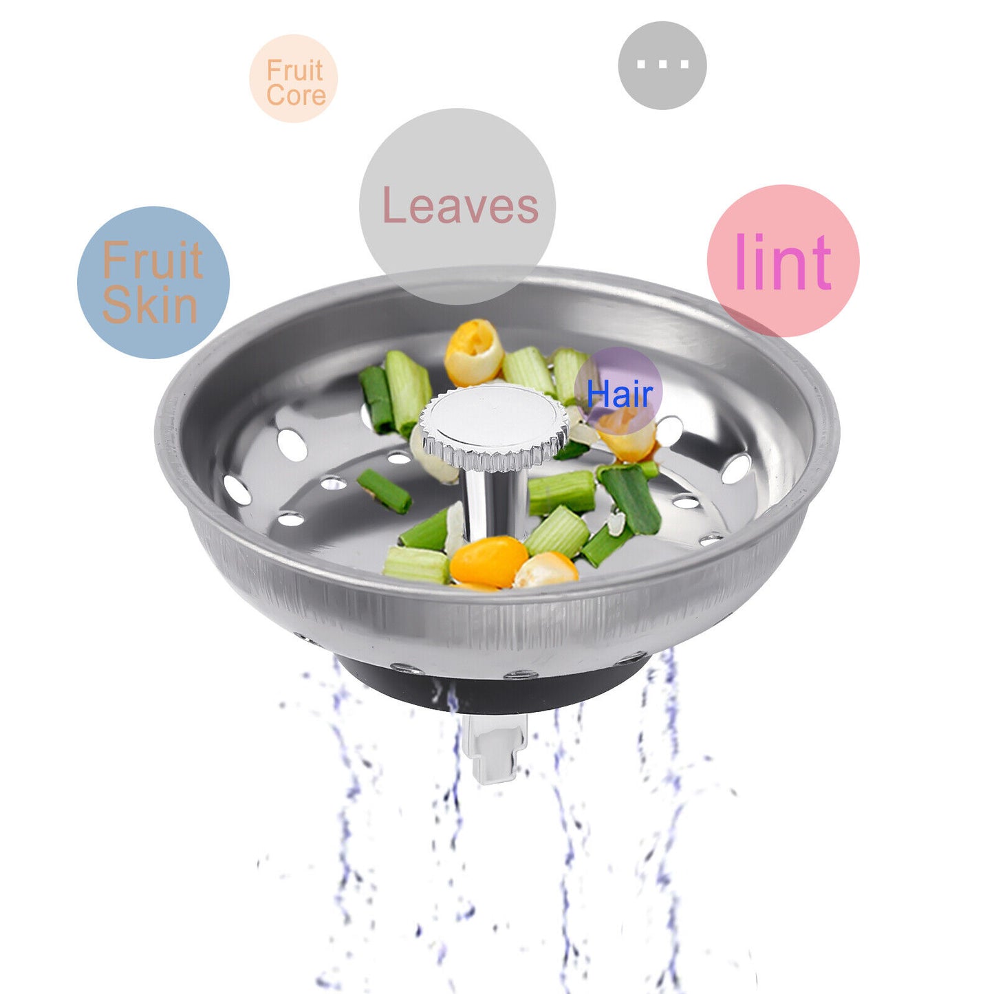 Bouchon pour canalisation d'évier de cuisine domestique en acier inoxydable, 2 pièces, panier, filtre, bouchon de déchets