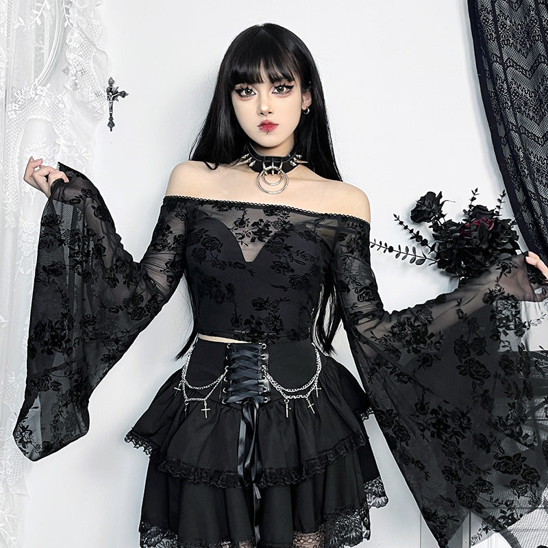 Halloween Party Style Slim Chain Cross Double Layer Gothic Skirt Women